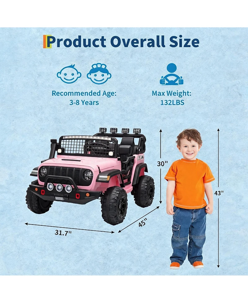 homfan 2 Seater 24V Electric Ride on Car with Remote Control, 20" Large Seat, 2 Safety Belts,Dual 200W Motors for 3+