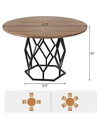 homfan 47 Inch Round Dining Table for 4-6, Industrial Farmhouse Table, Sturdy Metal Base, Rustic Wood Circle Top, Great Restaurants or Home