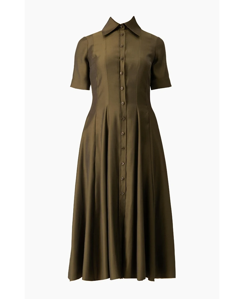 Ivonne Women's Short Sleeve Midi Dress with Button-Front Fit-and-Flare Shirtdres