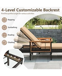 Sugift Patio Rattan Chaise Lounge with 4-Level Adjustable Backrest