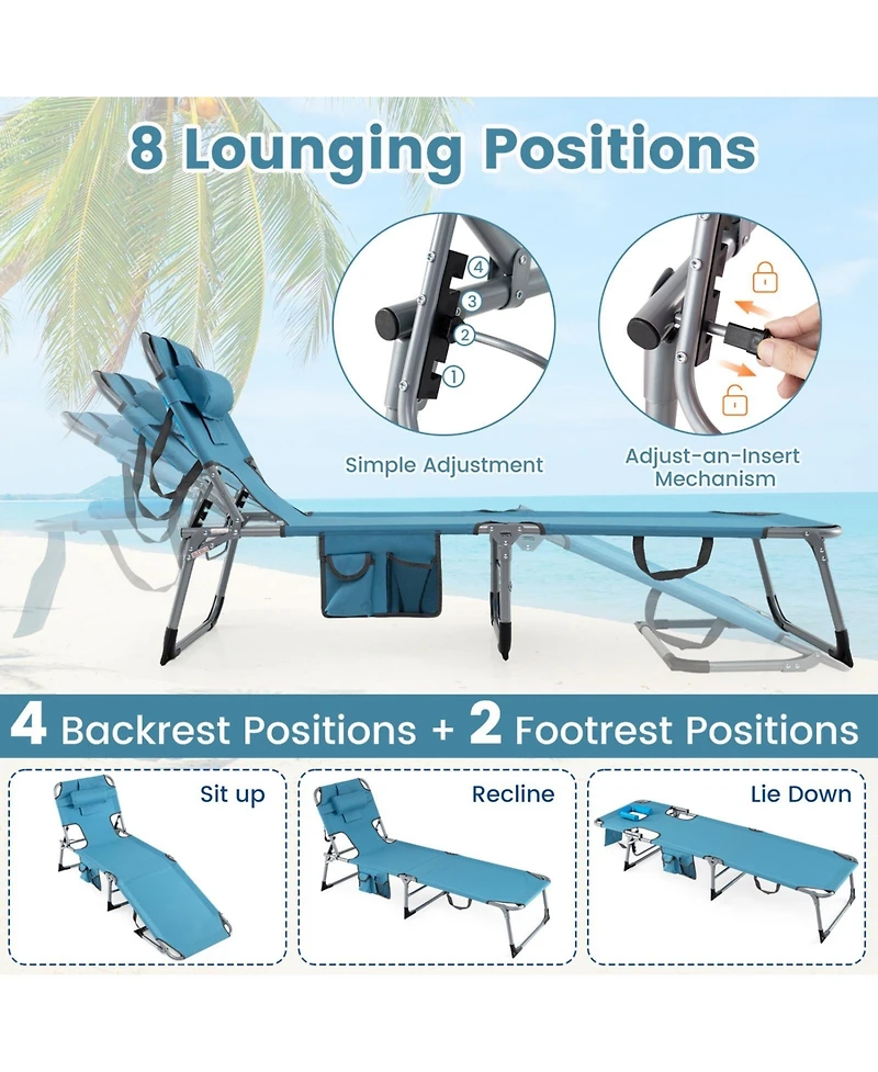 Sugift Set of 2 Portable Folding Tanning Chaise Lounge with 4-Position Backrest