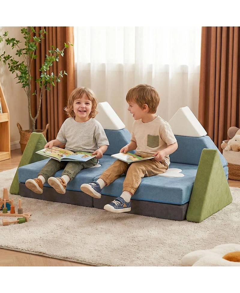 Slickblue Toddler 12 Piece Toddler Foam Construction Fort Set with Snow Mountain Theme-Snow Mountain
