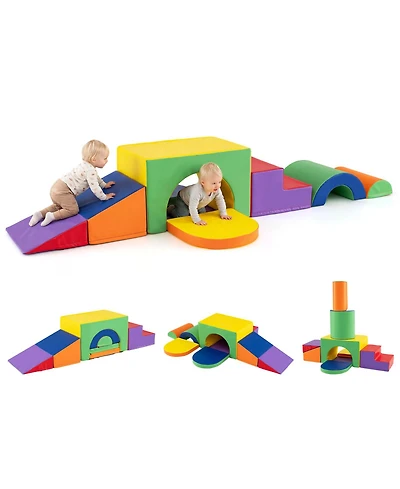 Slickblue Toddler Soft Play Climbing Blocks Set, 7 Pieces with Pu Leather Cover
