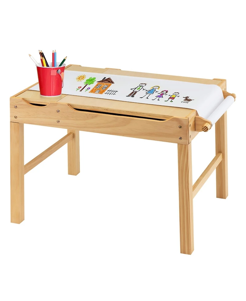 Kids Multi Activity Play Table Wooden Building Block Desk with Storage Paper Roll