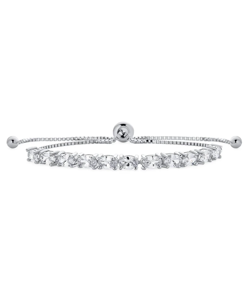 Bling Jewelry Cocktail Oval Cz Cubic Zirconia Tennis Bolo Bracelet .925 Sterling Silver Adjustable Slide