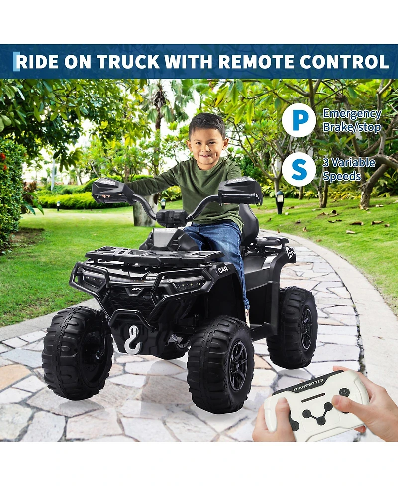 homfan Electric Kids Atv 4-Wheeler Ride-On Car for Ages 3-8 - Dual Motors, Remote Control, Led Headlights, Music Player, Urgent Brake