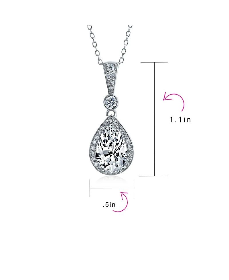 Bling Jewelry Traditional Cz Teardrop Solitaire Pendant Necklace Cubic Zirconia .925 Sterling Silver
