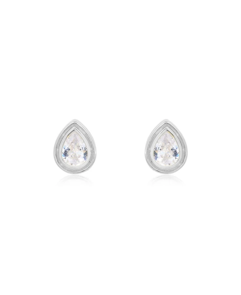 The Lovery Cz Pear Double Bezel Stud Earrings Sterling Silver