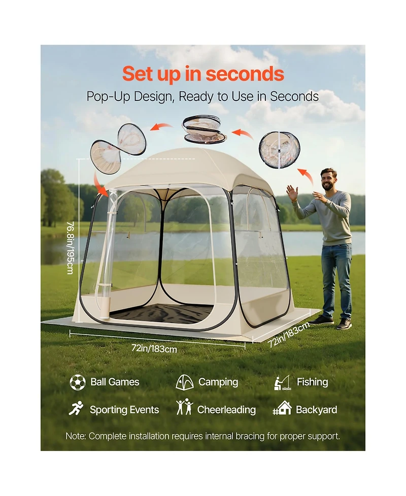 Vevor Pop up Sports Tent 72x72 in Outdoor Clear Bubble Tent Weather Proof Pod