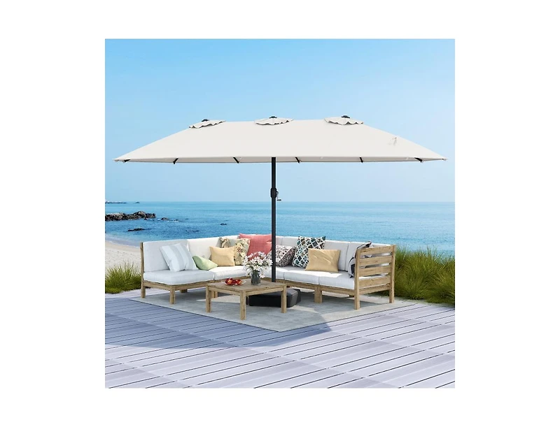 Clihome Double-Sided Twin Patio Umbrella with Crank and Base