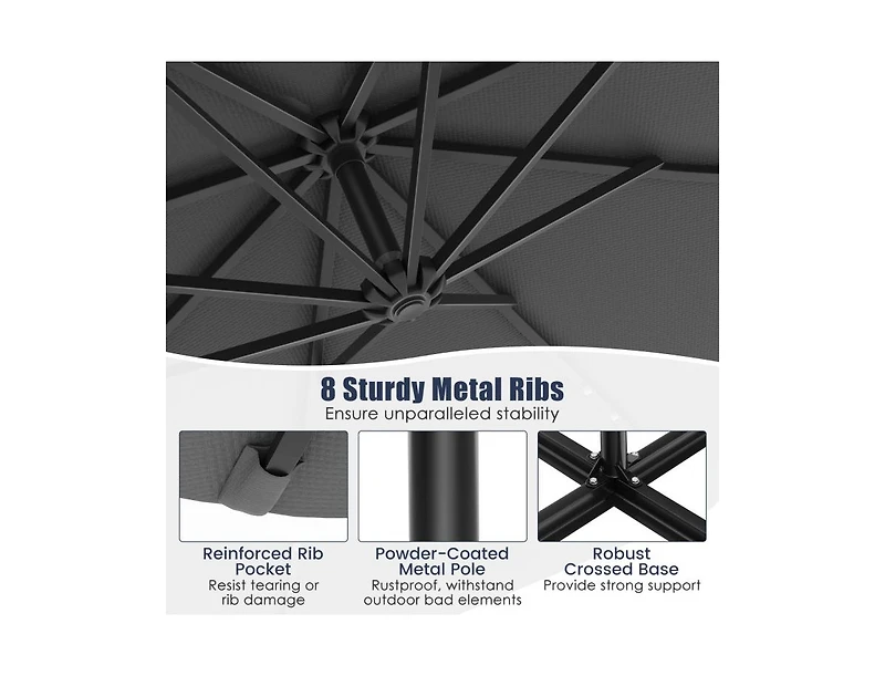 Clihome 10 Feet Solar Offset Hanging Umbrella with 40 Lamp Beads and Panel