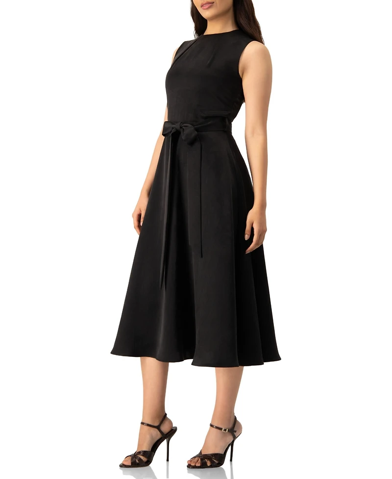 Ivonne Women's Sleeveless Tie-Waist A-Line Midi Fit-and-Flare Dress with Sash Belt