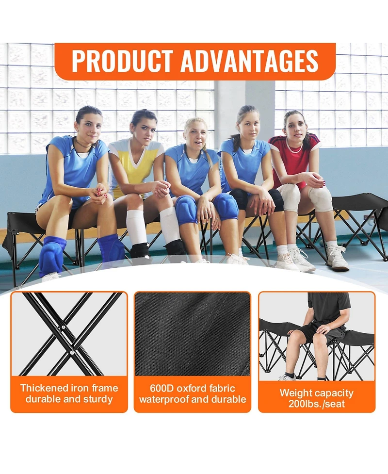 Vevor Folding Chair Sports 6 Seat Team Bench with Sidebag and Carrybag No Backrest
