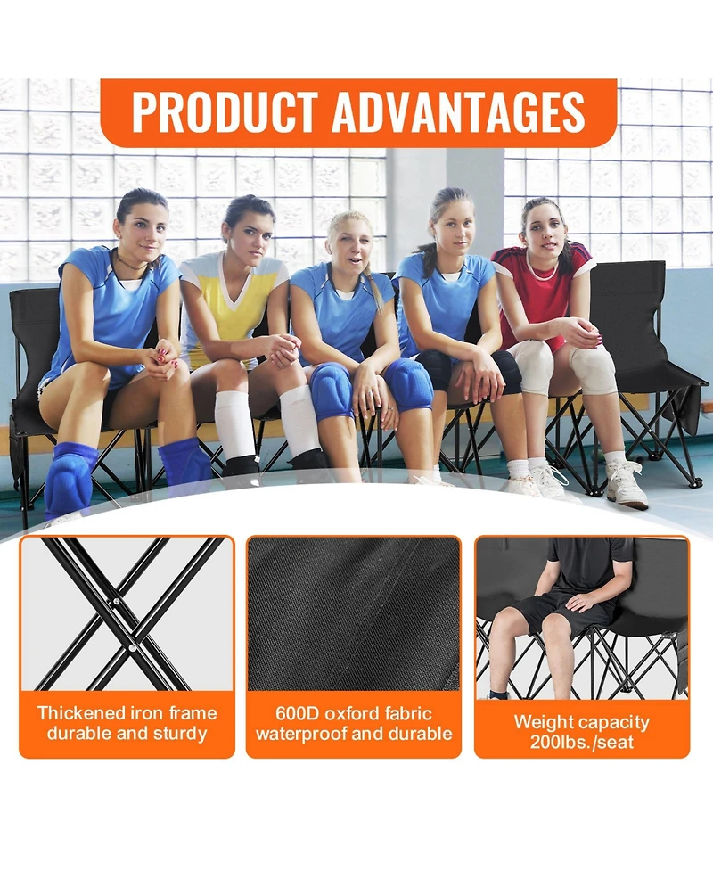 Vevor Folding Chair Sports 6 Seat Sideline Team Bench with Sidebag and Carry Bag