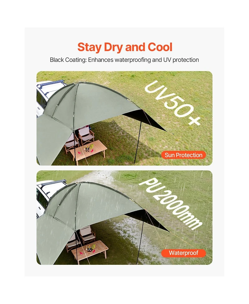 Vevor Vehicle Awning 10' x 7' Shade Coverage Car Side Awning PU2000 mm UV50+