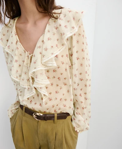Mango Women's Ruffled Floral Blouse