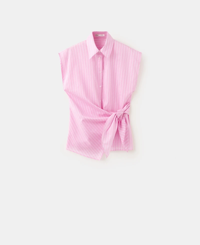 Mango Women's Striped Knotted Cotton Shirt