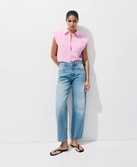 Mango Women's Embroidery Striped Shirt