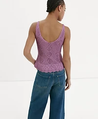 Mango Women's Scalloped Ruffle Crocheted Lurex Top