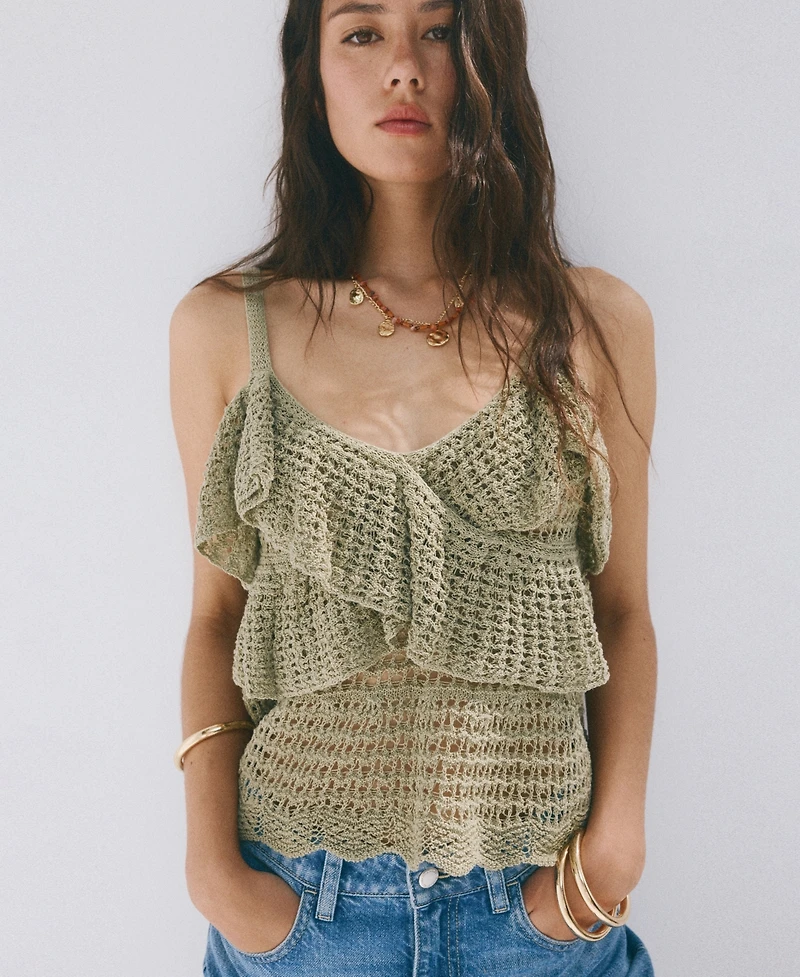Mango Women's Ruffled Crocheted Top
