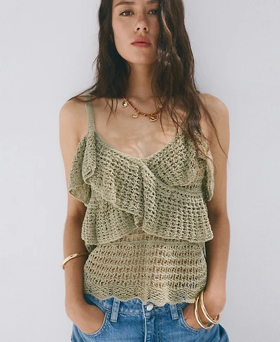 Mango Women's Ruffled Crocheted Top