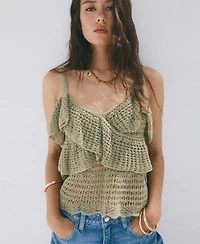 Mango Women's Ruffled Crocheted Top