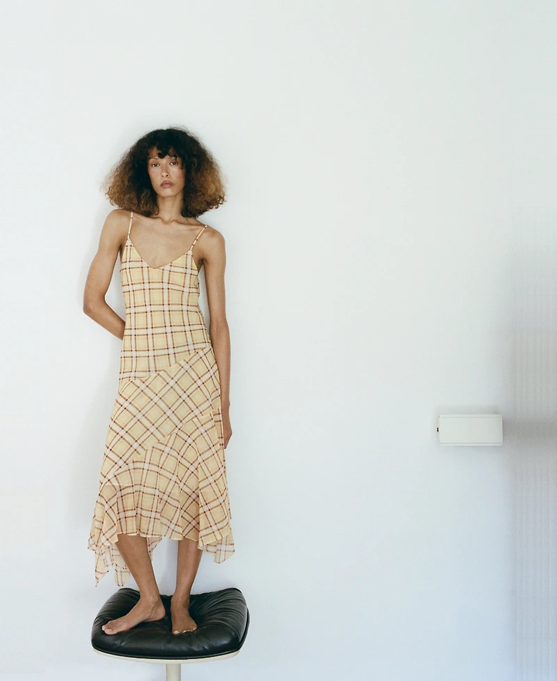 Mango Women's Check Asymmetrical Dress