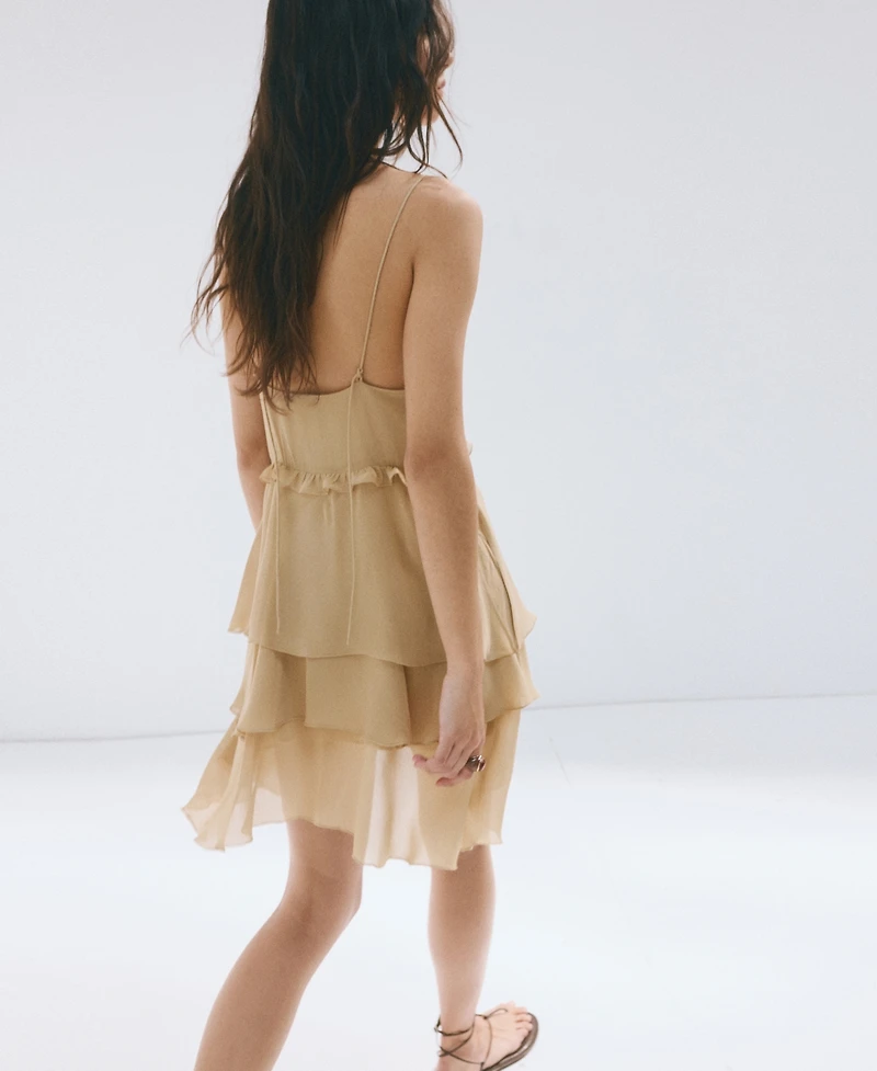 Mango Women's Bead Detail Ruffled Dress