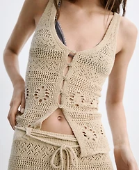 Mango Women's Buttons Crocheted Vest