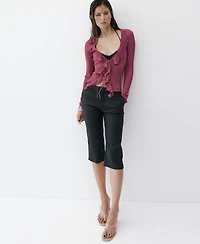 Mango Women's Ruffled Detail Textured Knit Cardigan sweater