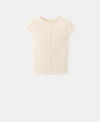 Mango Women's Wavy Stitching Short-Sleeve Sweater