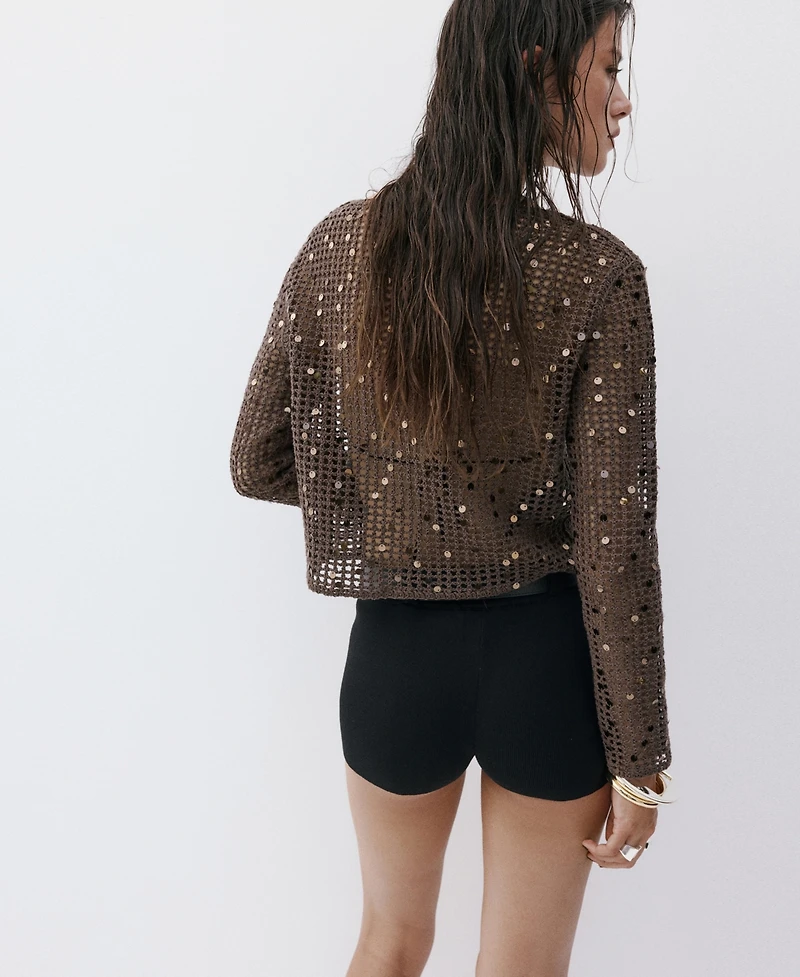 Mango Women's Sequined Crocheted Sweater