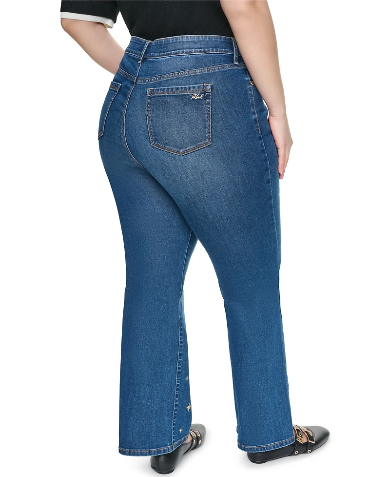Karl Lagerfeld Paris Plus Embroidered Motif Mid-Rise Bootcut Jeans