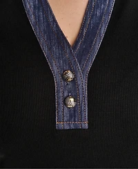 Karl Lagerfeld Paris Plus Collared Short Sleeve Pull-On Top