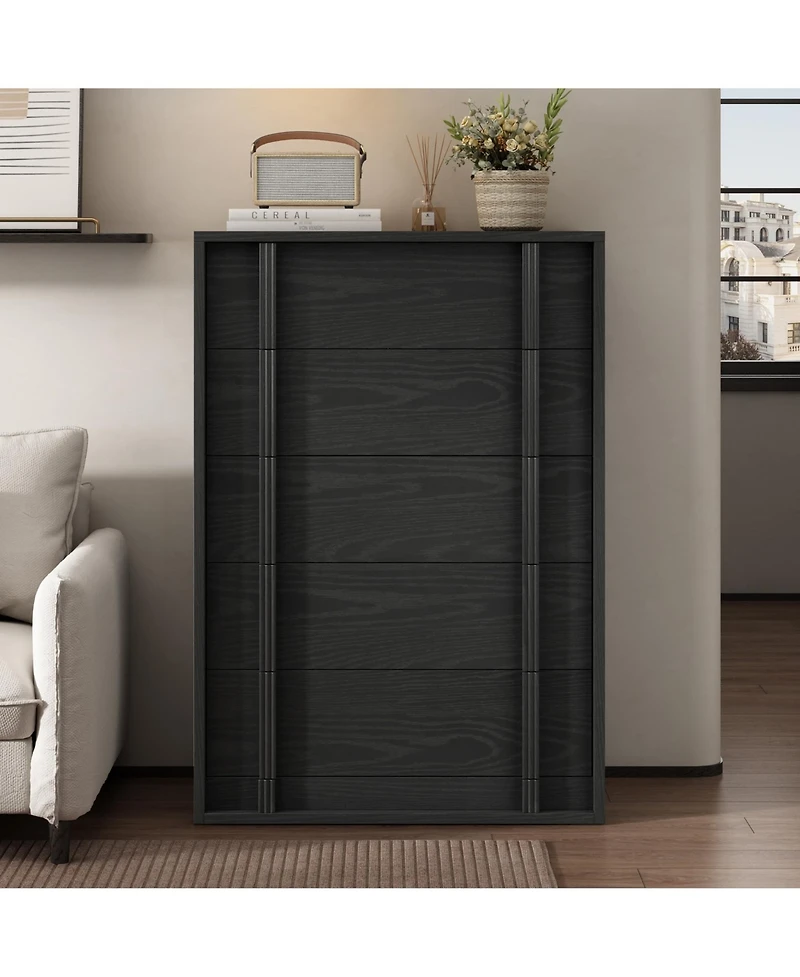 homfan 5-Drawer Nightstand for Bedroom, Modern Bedside Table with Vertical Handles, Wooden Storage Cabinet for Living Room, Entryway & Dorm
