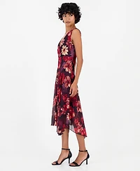 Connected Petite Floral Asymmetrical-Hem V-Neck Dress