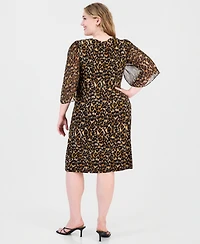 Connected Plus Tulip Sleeve Animal-Print Sheath Dress