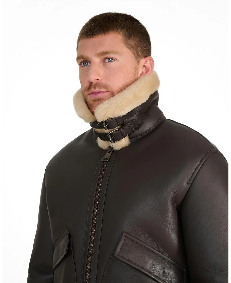 Furniq Uk Men's Hudson Leather Shearling Jacket
