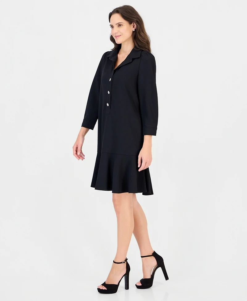Robbie Bee Petite Scuba Crepe 3/4 Sleeve Ruffled Hem Shirt Dress
