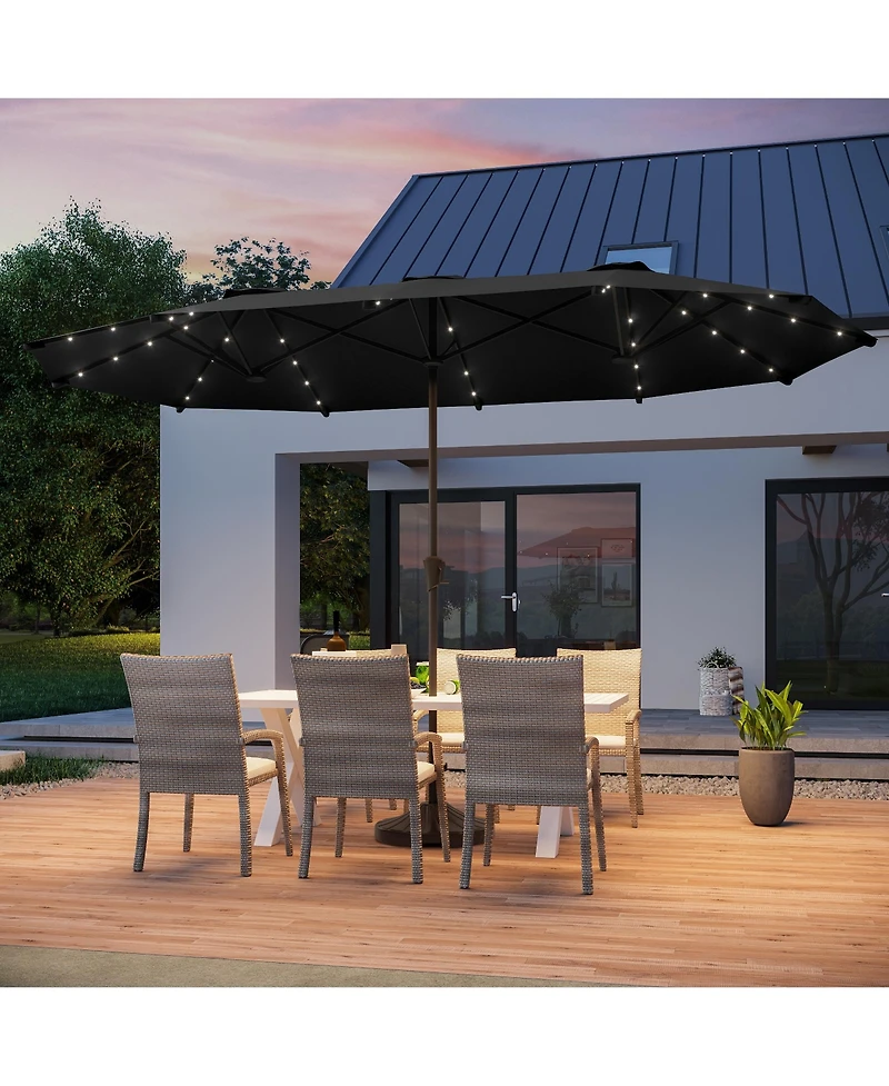 Sonkuki 13 x 7.2feet Solar-Powered Double-Sided Patio Umbrella with Large Canopy Outdoor Table for Garden, deck and pool