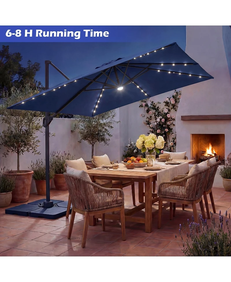 Gymax 10 Feet Cantilever Outdoor Umbrella with 32 Solar Led Lights and 220 Lbs Base