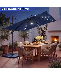 Gymax 10 Feet Cantilever Outdoor Umbrella with 32 Solar Led Lights and 220 Lbs Base