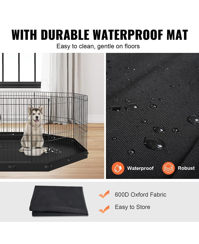 Vevor Dog Playpen 8 Panels Foldable Metal Dog Exercise Pen with Bottom Pad 24" H