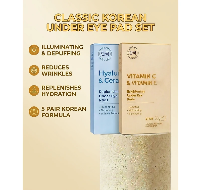 Lovery Under Eye Masks Duo - Korean Skincare Under Eye Pads with Vitamin C, E, Hyaluronic and Ceramide for Hydration and Brightening Treatment