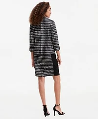 Kasper Womens Check Print Open Seamed Jacket Crewneck Sleeveless Sheath Dress