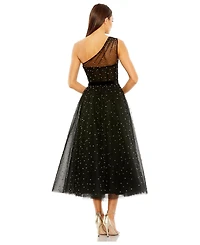 Mac Duggal Women's One Shoulder Pearl Beaded Midi Ballgown