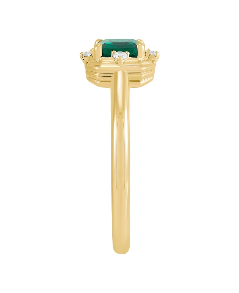 Macy's Lab-Grown Emerald (7/8 ct. t.w.) & Diamond (1/20 ct. t.w.) Ring in 14k Yellow Gold-Plated Sterling Silver