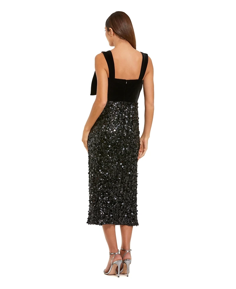 Mac Duggal Women's Sleeveless Sequin Midi Dress With Velvet Bow