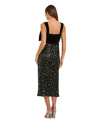 Mac Duggal Women's Sleeveless Sequin Midi Dress With Velvet Bow