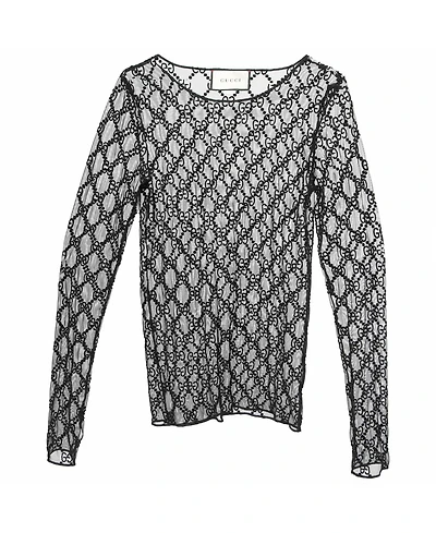 Pre-Owned Gucci Women's Gg Monogram Embroidered Tulle Top